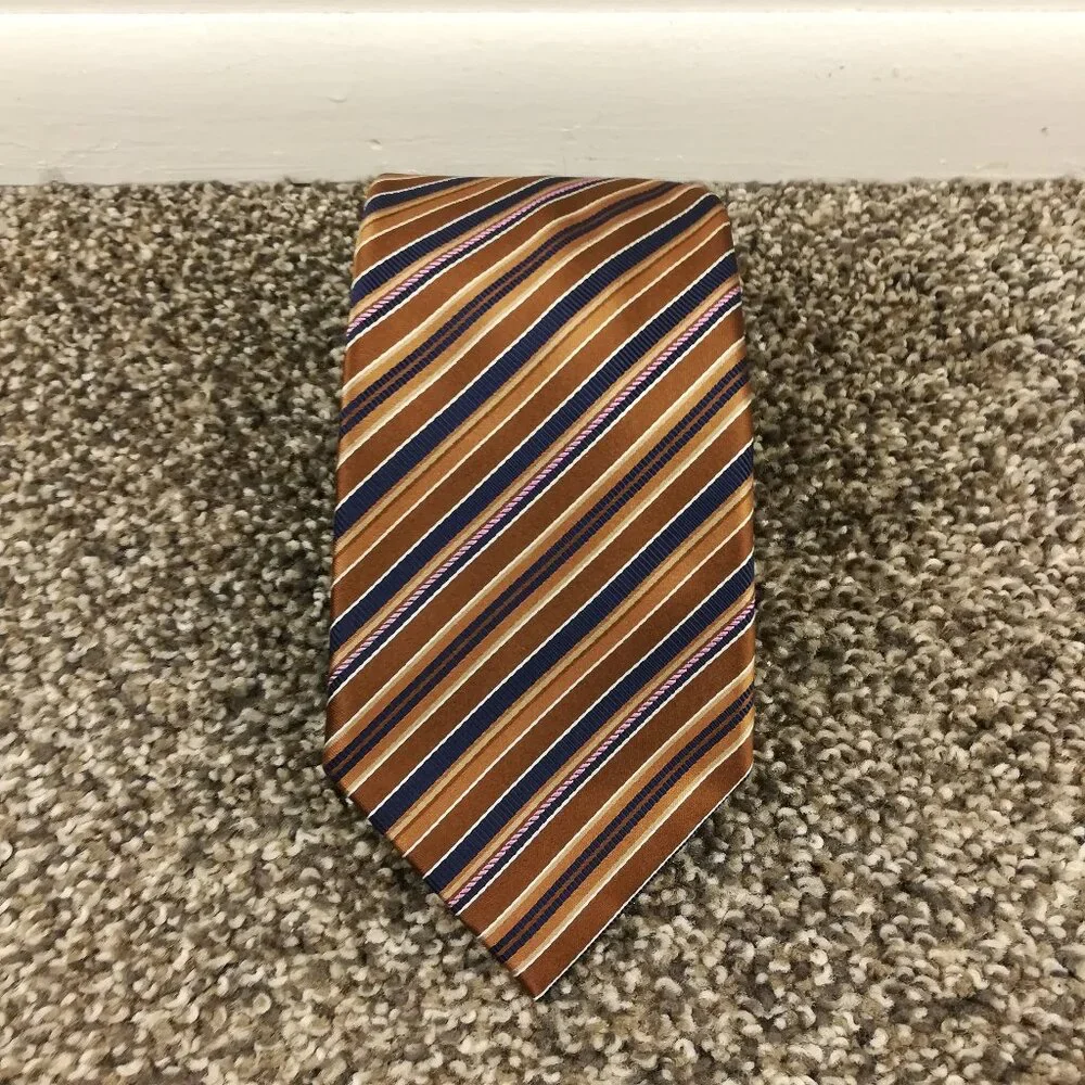 Brioni Neck Tie Silk Blend Brown Blue Striped 58.5L 3.75W
